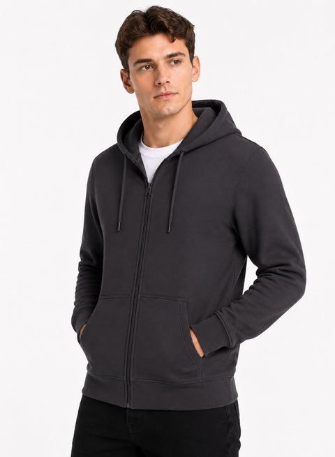 ADRO Zipper Hoodie for Men | 300 GSM Cotton Hoodies | Regular Fit Jacket for Men with Pockets | Sweatshirts with Zipper for Men | Gunmetal Grey