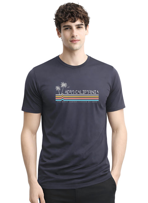 Adro Mens California Graphic T-Shirt | Retro Stripe Print Cotton Summer Tshirt | Stylish Beach T shirt | Comfortable Graphic Tee Dark Grey