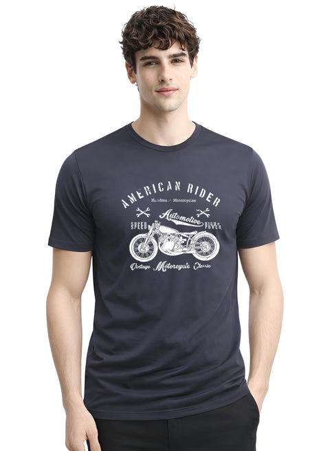 Adro Mens American Rider Printed T-Shirt | 100% Cotton T shirt for Bikers | Stylish Casual Tee Summer Regular Fit Biker Tshirt