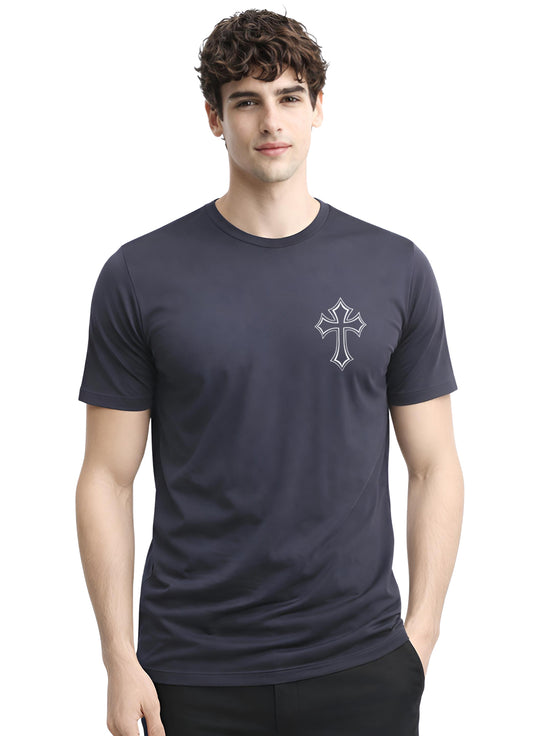 Adro Mens Cross Printed T-Shirt | Minimal Chest Graphic Cotton Casual Tshirt | Trendy Stylish Comfortable Regular Fit T shirt for Men