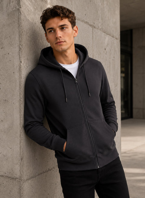 ADRO Zipper Hoodie for Men | 300 GSM Cotton Hoodies | Regular Fit Jacket for Men with Pockets | Sweatshirts with Zipper for Men | Gunmetal Grey