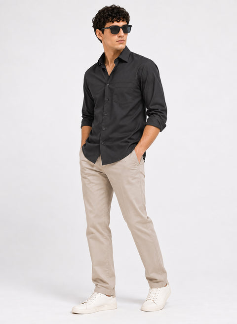 ADRO Men's Premium Cotton Satin Shirt | Solid Full Sleeve Casual Shirt | Regular Fit | Dark Grey