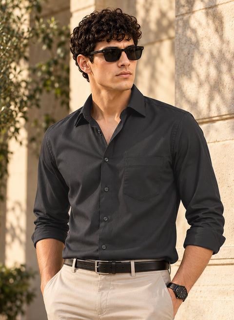 ADRO Men's Premium Cotton Satin Shirt | Solid Full Sleeve Casual Shirt | Regular Fit | Dark Grey