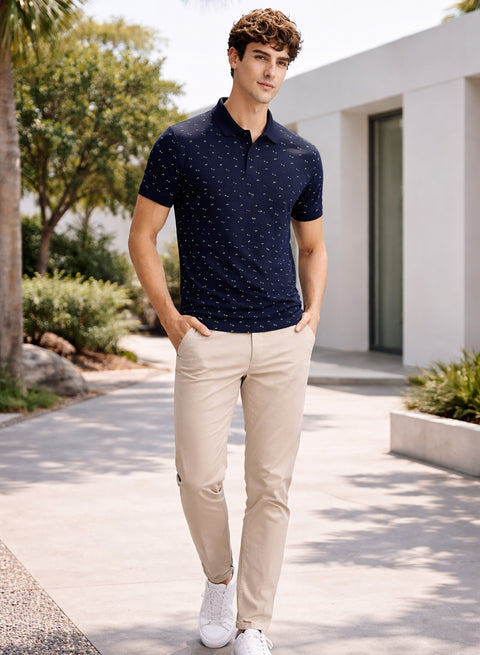 Adro Polo T-Shirt for Men | Allover Printed Polo T Shirt | Cotton Polo Tshirt