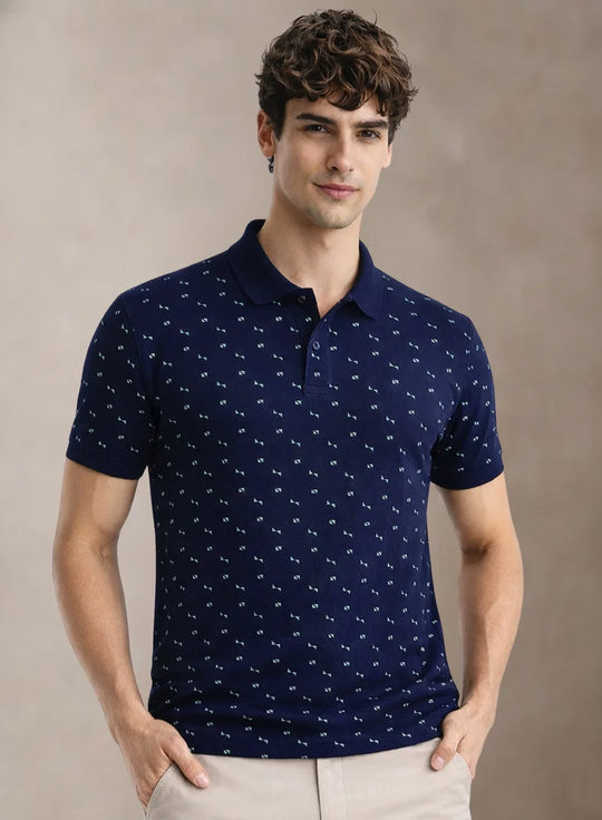 Adro Polo T-Shirt for Men  | Allover Printed Polo T Shirt | Cotton Polo Tshirt
