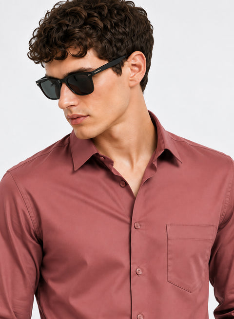 ADRO Men's Premium Cotton Satin Shirt | Solid Full Sleeve Casual Shirt | Regular Fit | Dusty Rose