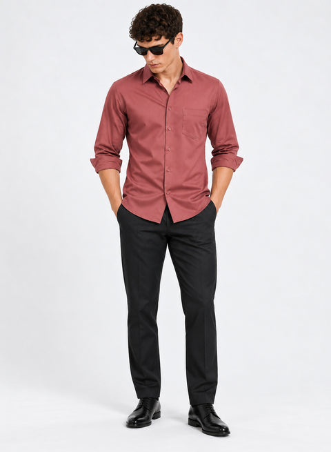 ADRO Men's Premium Cotton Satin Shirt | Solid Full Sleeve Casual Shirt | Regular Fit | Dusty Rose