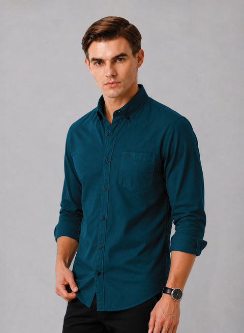 ADRO Men's Premium Oxford Cotton Shirt | Full Sleeve Casual Shirt | Regular Fit | Teal Blue