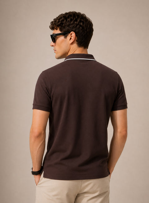 ADRO Mens Polo TShirt | Airtex Cotton Matty Fabric | Regular Fit | Breathable, Durable & Premium Casual Polo T-Shirt for Men | French Roast
