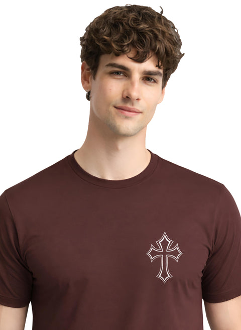 Adro Mens Cross Printed T-Shirt | Minimal Chest Graphic Cotton Casual Tshirt | Trendy Stylish Comfortable Regular Fit T shirt for Men