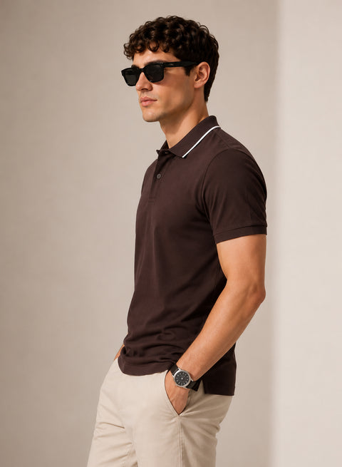 ADRO Mens Polo TShirt | Airtex Cotton Matty Fabric | Regular Fit | Breathable, Durable & Premium Casual Polo T-Shirt for Men | French Roast