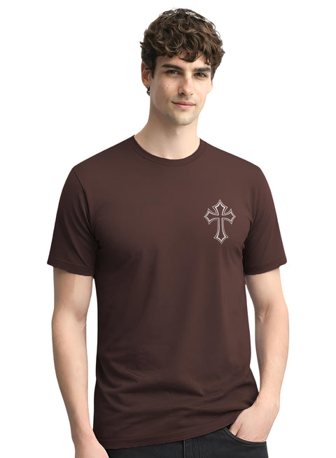 Adro Mens Cross Printed T-Shirt | Minimal Chest Graphic Cotton Casual Tshirt | Trendy Stylish Comfortable Regular Fit T shirt for Men Brown