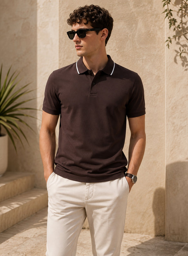 ADRO Mens Polo TShirt | Airtex Cotton Matty Fabric | Regular Fit | Breathable, Durable & Premium Casual Polo T-Shirt for Men | French Roast
