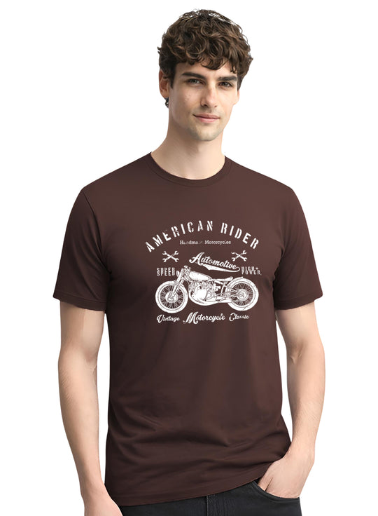 Adro Mens American Rider Printed T-Shirt | 100% Cotton T shirt for Bikers | Stylish Casual Tee Summer Regular Fit Biker Tshirt