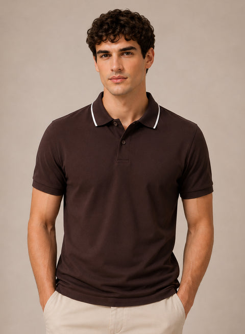 ADRO Mens Polo TShirt | Airtex Cotton Matty Fabric | Regular Fit | Breathable, Durable & Premium Casual Polo T-Shirt for Men | French Roast