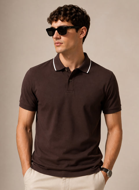 ADRO Mens Polo TShirt | Airtex Cotton Matty Fabric | Regular Fit | Breathable, Durable & Premium Casual Polo T-Shirt for Men | French Roast