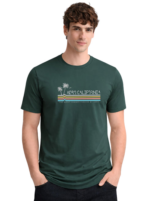 Adro Mens California Graphic T-Shirt | Retro Stripe Print Cotton Summer Tshirt | Stylish Beach T shirt | Comfortable Graphic Tee Green