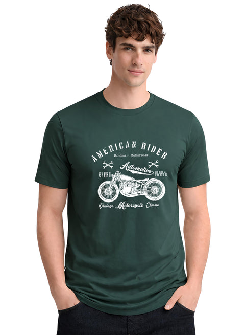 Adro Mens American Rider Printed T-Shirt | 100% Cotton T shirt for Bikers | Stylish Casual Tee Summer Regular Fit Biker Tshirt