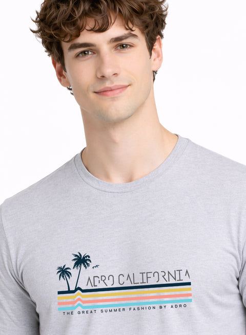 Adro Mens California Graphic T-Shirt | Retro Stripe Print Cotton Summer Tshirt | Stylish Beach T shirt | Comfortable Graphic Tee