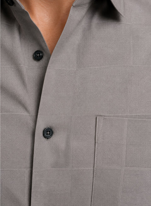ADRO Men's Textured Windowpane Check Shirt - Stone Grey