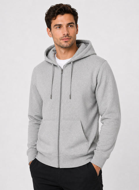 ADRO Zipper Hoodie for Men | 300 GSM Cotton Hoodies | Regular Fit Jacket for Men with Pockets | Sweatshirts with Zipper for Men | Heather Grey