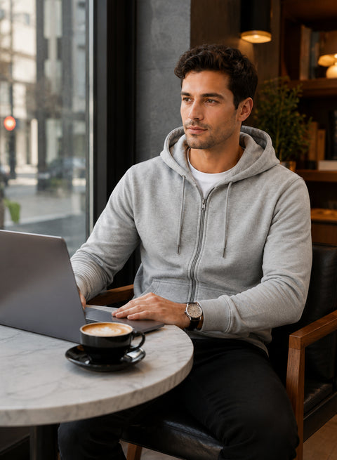 ADRO Zipper Hoodie for Men | 300 GSM Cotton Hoodies | Regular Fit Jacket for Men with Pockets | Sweatshirts with Zipper for Men | Heather Grey
