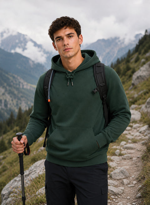ADRO Hoodie for men | 300 GSM Cotton Fleece Warm & Soft Fabric | Mens Hoodies | Casual Sweatshirt for Winter, Travel & Collage | Regular Fit Hooded Pullover | Forest Green