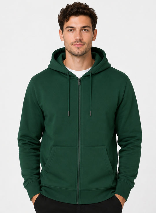 ADRO Zipper Hoodie for Men | 300 GSM Cotton Hoodies | Regular Fit Jacket for Men with Pockets | Sweatshirts with Zipper for Men | Forest Green
