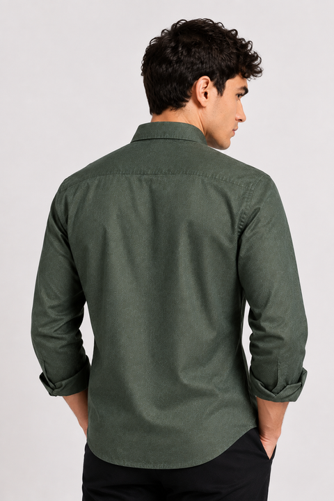 Men's Green Cotton Linen Shirt | Textured Casual Shirt