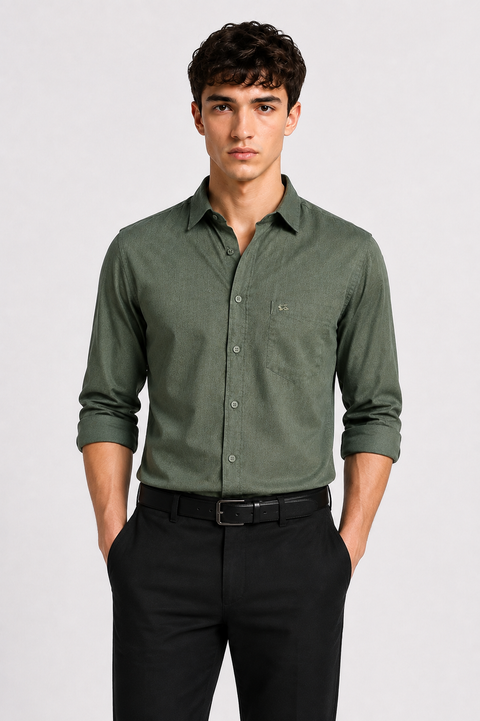 Men's Green Cotton Linen Shirt | Textured Casual Shirt