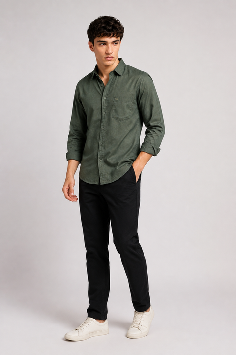 Men's Green Cotton Linen Shirt | Textured Casual Shirt