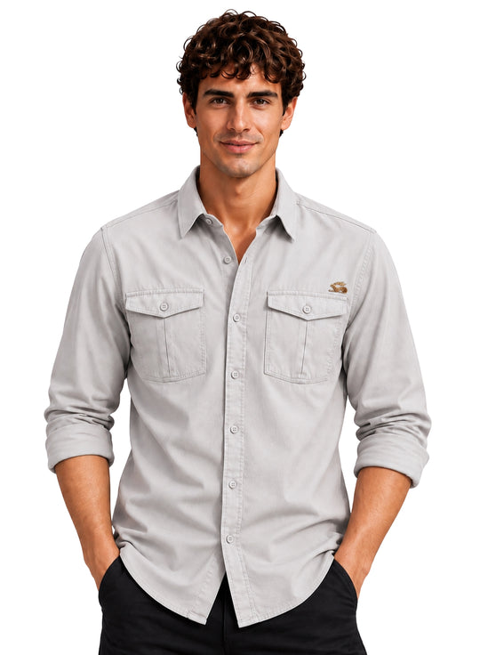 ADRO Men's Utility Pocket Cargo Shirt | Full Sleeve Button Down Utility Cargo Shirt | Grey | Regular Fit | Multi Pocket Casual Streetwear
