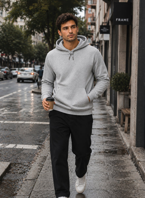 ADRO Hoodie for men | 300 GSM Cotton Fleece Warm & Soft Fabric | Mens Hoodies | Casual Sweatshirt for Winter, Travel & Collage | Regular Fit Hooded Pullover | Heather Grey