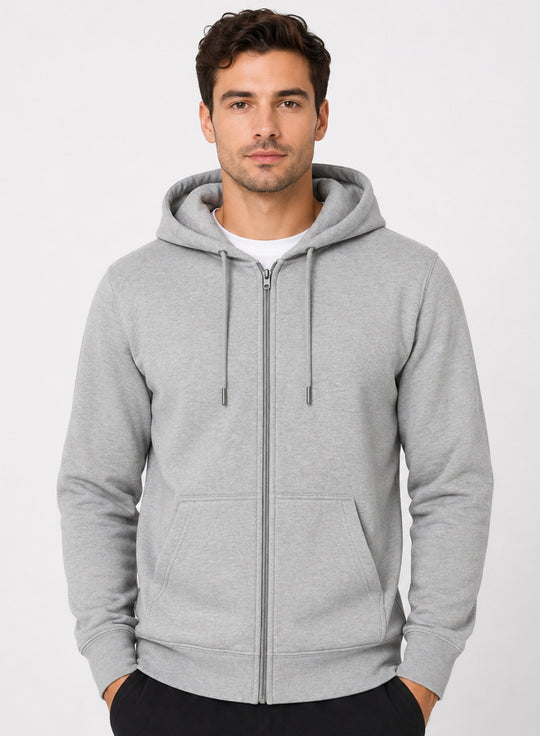 ADRO Zipper Hoodie for Men | 300 GSM Cotton Hoodies | Regular Fit Jacket for Men with Pockets | Sweatshirts with Zipper for Men | Heather Grey