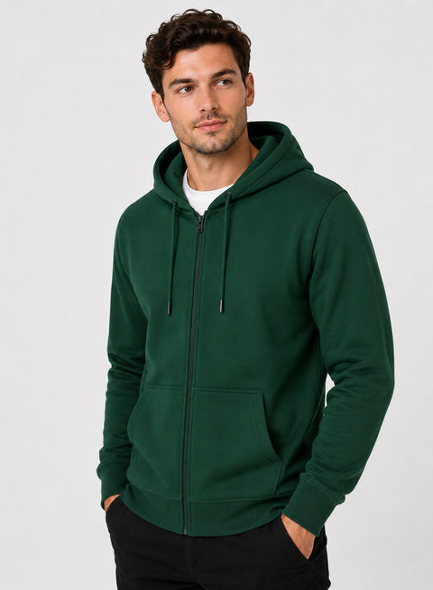 ADRO Zipper Hoodie for Men | 300 GSM Cotton Hoodies | Regular Fit Jacket for Men with Pockets | Sweatshirts with Zipper for Men | Forest Green