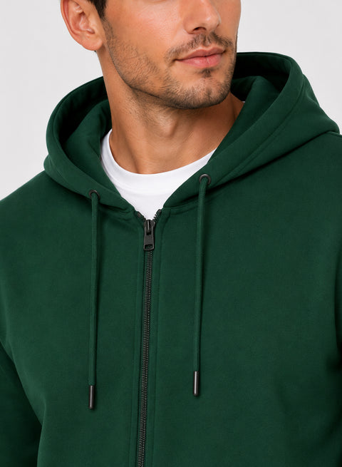 ADRO Zipper Hoodie for Men | 300 GSM Cotton Hoodies | Regular Fit Jacket for Men with Pockets | Sweatshirts with Zipper for Men | Forest Green