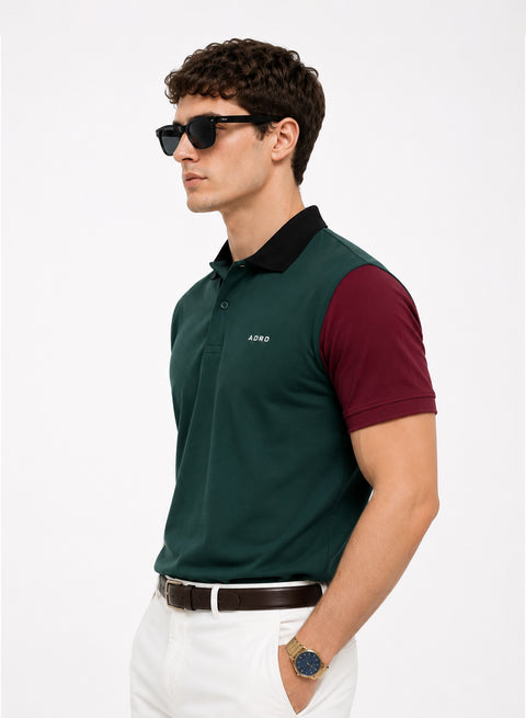 Adro Multicolour Polo T Shirt | 100% Cotton Mens Polo Tshirt | Regular Fit Half Sleeve Cut & Sew Polo T-shirt for men | Forest Fade