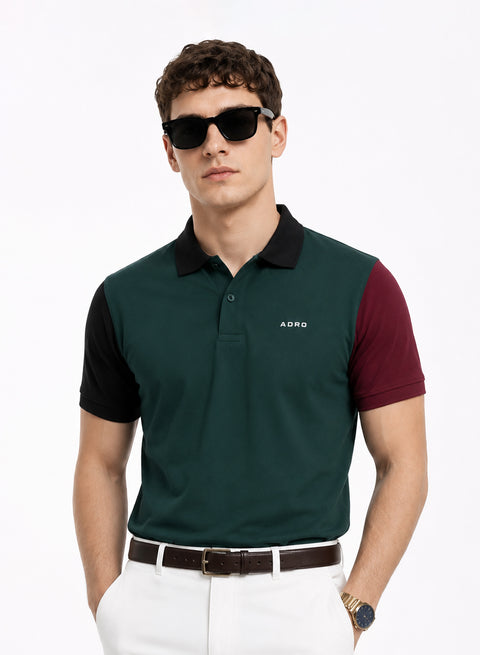 Adro Multicolour Polo T Shirt | 100% Cotton Mens Polo Tshirt | Regular Fit Half Sleeve Cut & Sew Polo T-shirt for men | Forest Fade