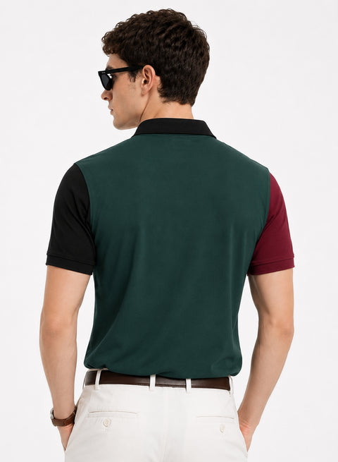 Adro Multicolour Polo T Shirt | 100% Cotton Mens Polo Tshirt | Regular Fit Half Sleeve Cut & Sew Polo T-shirt for men | Forest Fade