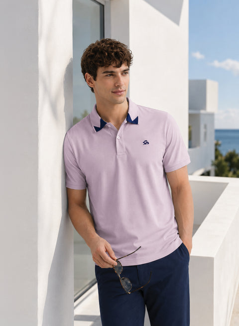 Adro Lavender Polo Tshirt for Men  |  100% Cotton Polo T shirt  |  Regular Fit Half Sleeve Mens Polo Neck T-Shirt