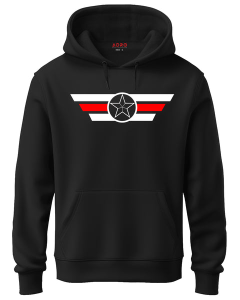 ADRO Men's Classic Graphic Pullover Hoodie | 320 GSM Cotton Fleece | Regular Fit Hoodie | Winter Casual Streetwear Black