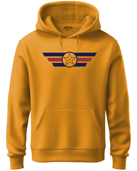 ADRO Men's Classic Graphic Pullover Hoodie | 320 GSM Cotton Fleece | Regular Fit Hoodie | Winter Casual Streetwear Mustard