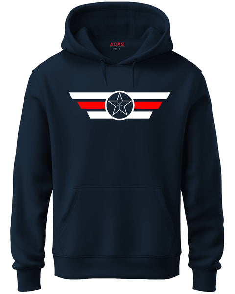 ADRO Men's Classic Graphic Pullover Hoodie | 320 GSM Cotton Fleece | Regular Fit Hoodie | Winter Casual Streetwear Navy Blue