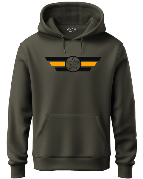 ADRO Men's Classic Graphic Pullover Hoodie | 320 GSM Cotton Fleece | Regular Fit Hoodie | Winter Casual Streetwear Olive