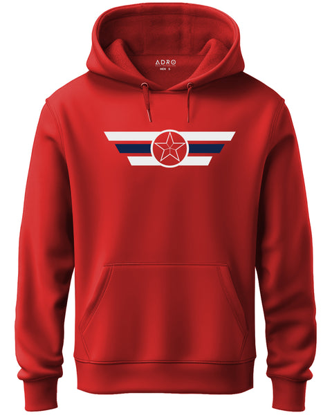 ADRO Men's Classic Graphic Pullover Hoodie | 320 GSM Cotton Fleece | Regular Fit Hoodie | Winter Casual Streetwear Red