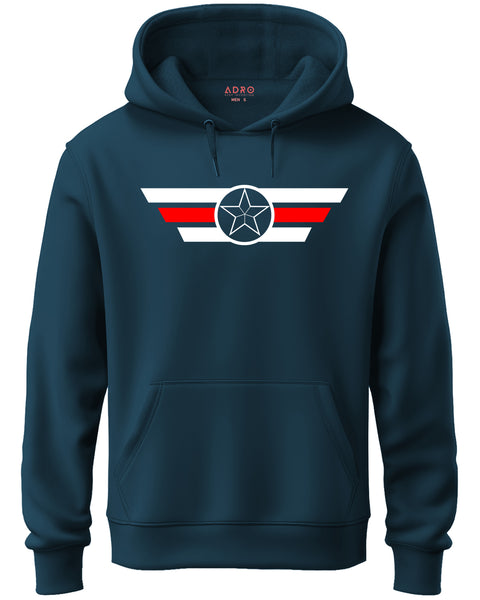 ADRO Men's Classic Graphic Pullover Hoodie | 320 GSM Cotton Fleece | Regular Fit Hoodie | Winter Casual Streetwear Teal Blue