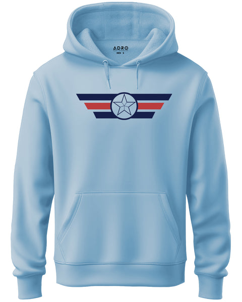 ADRO Men's Classic Graphic Pullover Hoodie | 320 GSM Cotton Fleece | Regular Fit Hoodie | Winter Casual Streetwear Sky Blue