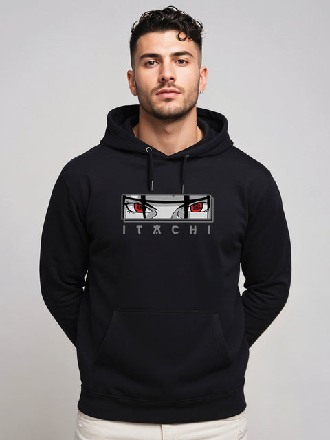 ADRO Men’s  Itachi Uchiha Hoodie | 320 GSM Heavyweight Cotton Poly Fleece Printed Hoodies | Anime-Inspired Naruto Sharingan Eyes Graphic Sweatshirt for Winter & Streetwear