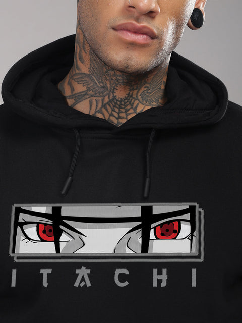 ADRO Men’s  Itachi Uchiha Hoodie | 320 GSM Heavyweight Cotton Poly Fleece Printed Hoodies | Anime-Inspired Naruto Sharingan Eyes Graphic Sweatshirt for Winter & Streetwear