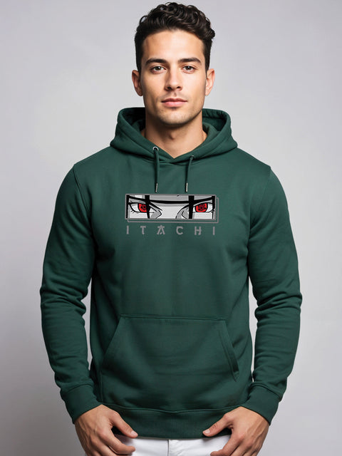 ADRO Men’s  Itachi Uchiha Hoodie | 320 GSM Heavyweight Cotton Poly Fleece Printed Hoodies | Anime-Inspired Naruto Sharingan Eyes Graphic Sweatshirt for Winter & Streetwear